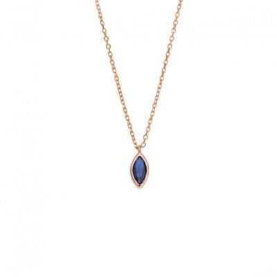 Pendant Silver 925 Rose Gold Plated, leaf with blue cubic zirconia