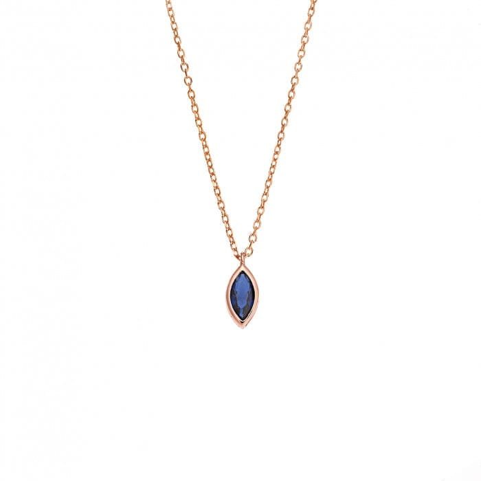 Pendant Silver 925 Rose Gold Plated, leaf with blue cubic zirconia