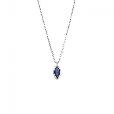 Silver pendant 925, leaf with blue cubic zirconia