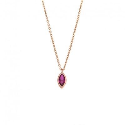 Pendant Silver 925 Rose Gold Plated, leaf with fuchsia zirconia