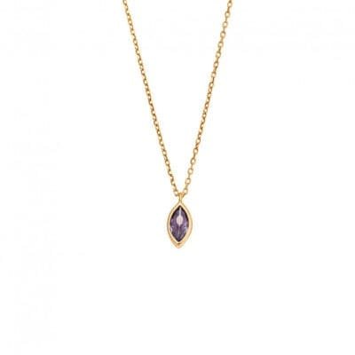 Pendant Silver 925 Gold Plated, purple zirconia leaf