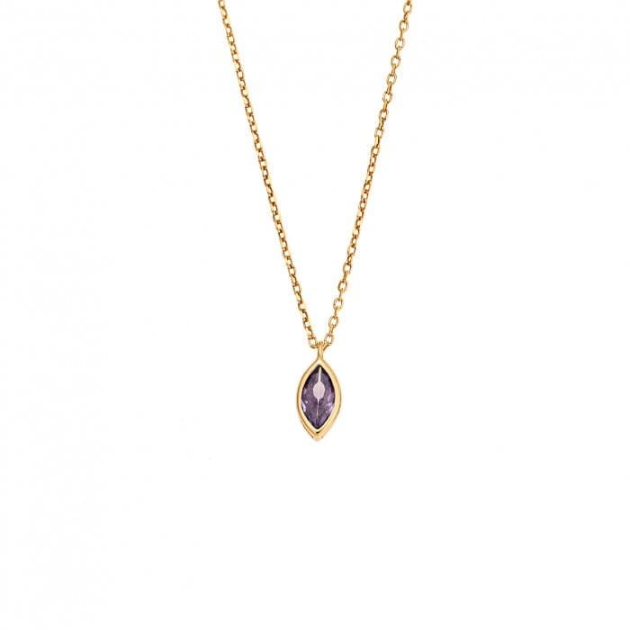 Pendant Silver 925 Gold Plated, purple zirconia leaf