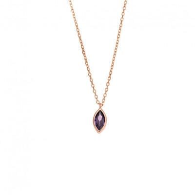 Pendant Silver 925 Rose Gold Plated, leaf with purple cubic zirconia