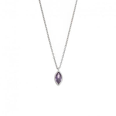 Silver pendant 925, leaf with purple cubic zirconia