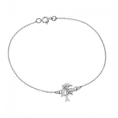 Silver bracelet 925, double dolphin