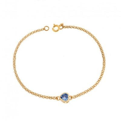 Silver 925 Gold Plated bracelet, heart with aquamarine cubic zirconia