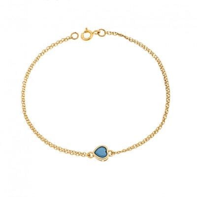 Silver 925 Gold Plated bracelet, heart with turquoise cubic zirconia