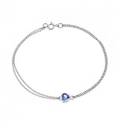 Silver bracelet 925, heart with light blue cubic zirconia
