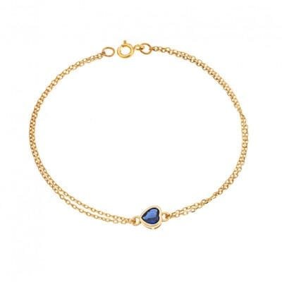 Silver 925 Gold Plated bracelet, heart with blue cubic zirconia