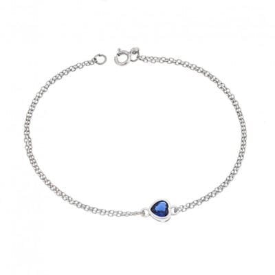 Silver bracelet 925, heart with blue cubic zirconia