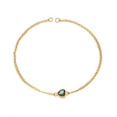 Silver 925 Gold Plated bracelet, heart with green cubic zirconia