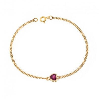 Silver 925 Gold Plated bracelet, heart with red cubic zirconia