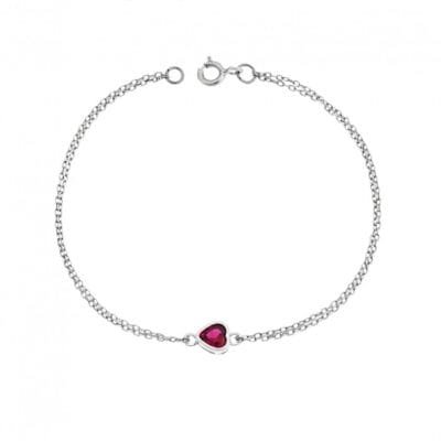 Silver bracelet 925, heart with red cubic zirconia