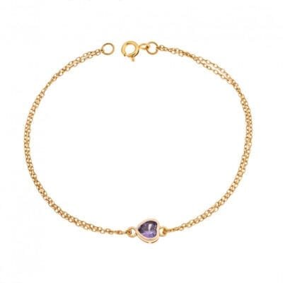 Silver 925 Gold Plated bracelet, heart with purple cubic zirconia