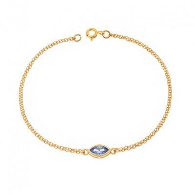 Silver 925 Gold Plated bracelet, leaf with aquamarine cubic zirconia