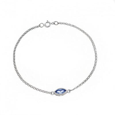 Silver bracelet 925,, leaf with aquamarine cubic zirconia