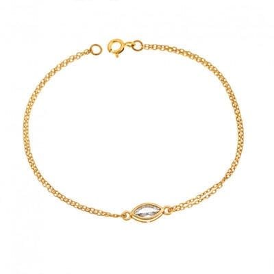 Silver 925 Gold Plated bracelet, leaf with transparent cubic zirconia