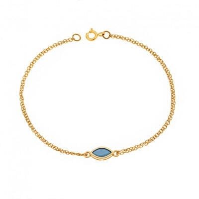 Silver 925 Gold Plated bracelet, leaf with turquoise cubic zirconia