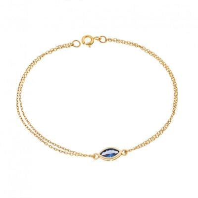 Silver 925 Gold Plated bracelet, leaf with light blue cubic zirconia