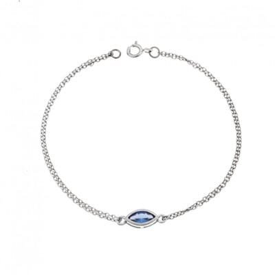 Silver bracelet 925, leaf with light blue cubic zirconia