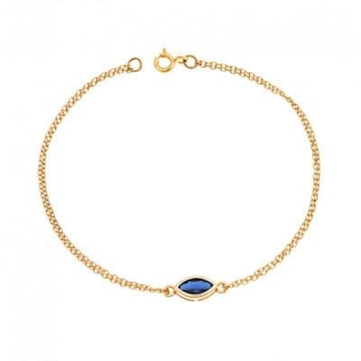 Silver 925 Gold Plated bracelet, leaf with blue cubic zirconia
