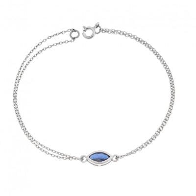 Silver bracelet 925, leaf with blue cubic zirconia