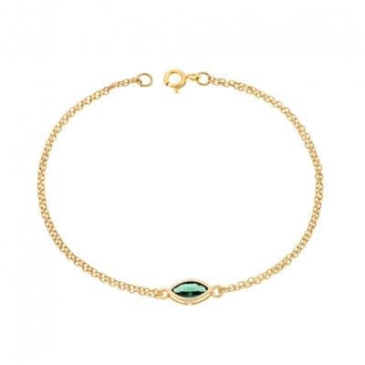 Silver 925 Gold Plated bracelet, leaf with green cubic zirconia