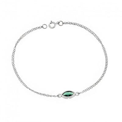 Silver bracelet 925, leaf with green cubic zirconia