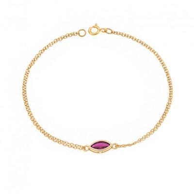 Silver 925 Gold Plated bracelet, leaf with red cubic zirconia