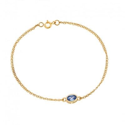 Silver 925 Gold Plated bracelet, oval with aquamarine cubic zirconia