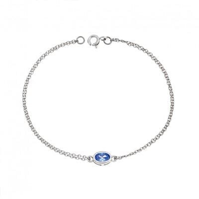 Silver bracelet 925, oval with aquamarine cubic zirconia