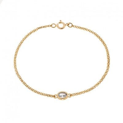 Silver 925 Gold Plated bracelet, oval with transparent cubic zirconia