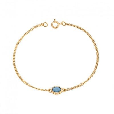 Silver 925 Gold Plated bracelet, oval with turquoise cubic zirconia