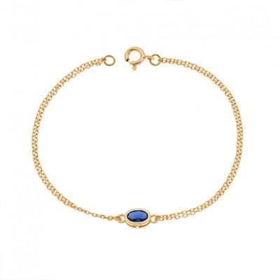 Silver 925 Gold Plated bracelet, oval with blue cubic zirconia