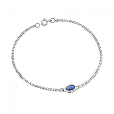 Silver bracelet 925d, oval with blue cubic zirconia