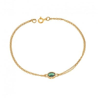 Silver 925 Gold Plated bracelet, oval with green cubic zirconia