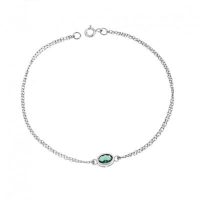 Silver bracelet 925, oval with green cubic zirconia