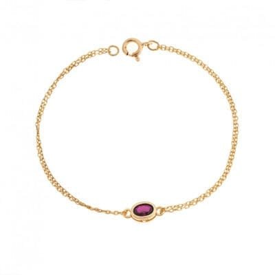 Silver 925 Gold Plated bracelet, oval with red cubic zirconia