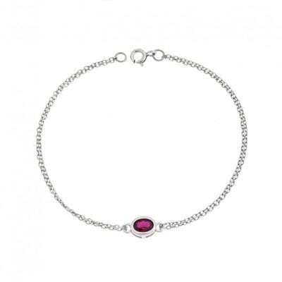 Silver bracelet 925, oval with red cubic zirconia