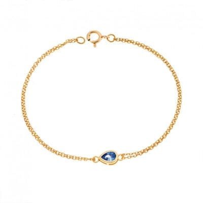 Silver 925 Gold Plated bracelet, teardrop with aquamarine cubic zirconia