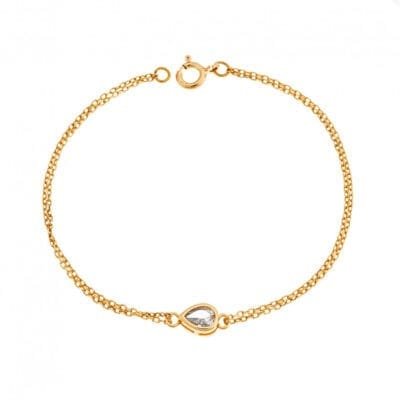 Silver 925 Gold Plated bracelet, tear with transparent cubic zirconia