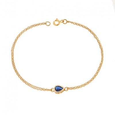 Silver 925 Gold Plated bracelet, tear with blue cubic zirconia