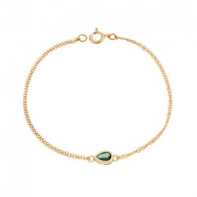 Silver 925 Gold Plated bracelet, tear with green cubic zirconia