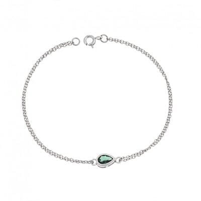 Silver bracelet 925, tear with green cubic zirconia