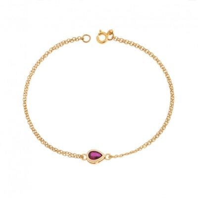 Silver 925 Gold Plated bracelet, tear with red cubic zirconia