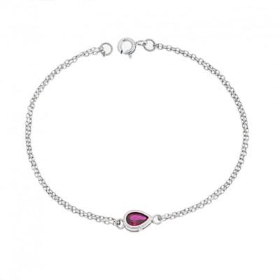 Silver bracelet 925, tear with red cubic zirconia