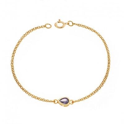 Silver 925 Gold Plated bracelet, tear with purple cubic zirconia