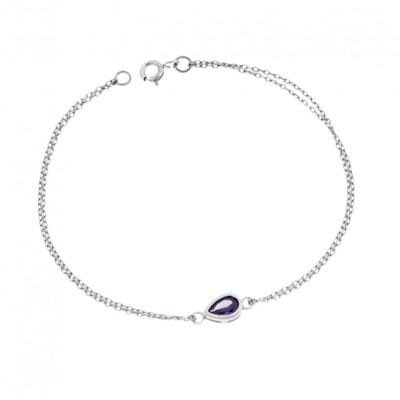 Silver bracelet 925, tear with purple cubic zirconia