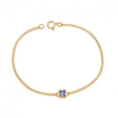 Silver 925 Gold Plated bracelet, square with aquamarine cubic zirconia