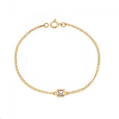 Silver 925 Gold Plated bracelet, square with transparent cubic zirconia